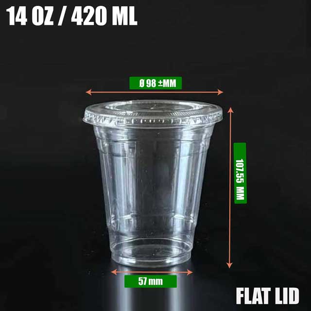 pet clear cup 14 oz flat lid flat lid